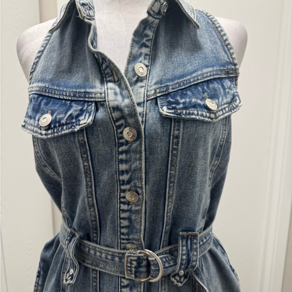 Circus NY Halter collared belted denim dress - Picture 3 of 8